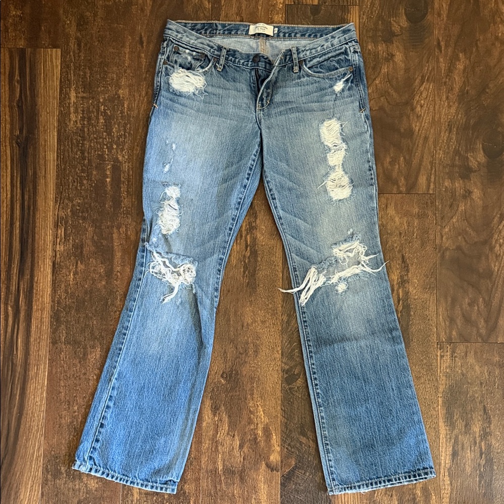 Abercrombie & Fitch Distressed Flare Jeans - Blue